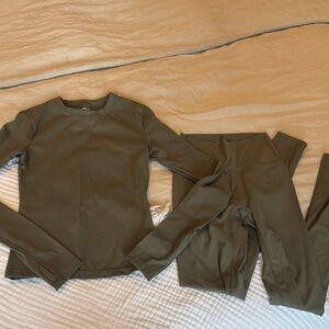 Adanola Olive Green Long Sleeve Top and Leggings Set